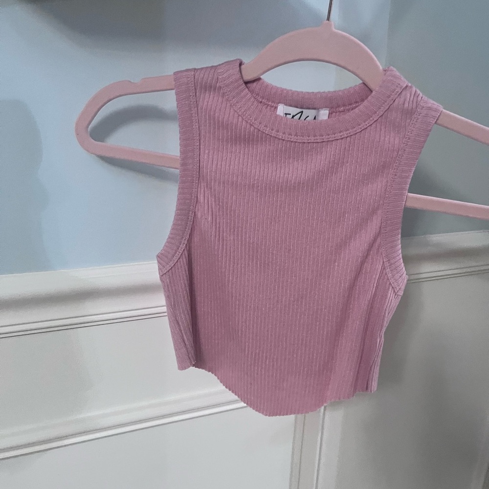 Pink Ribbed Sleeveless Crop Top